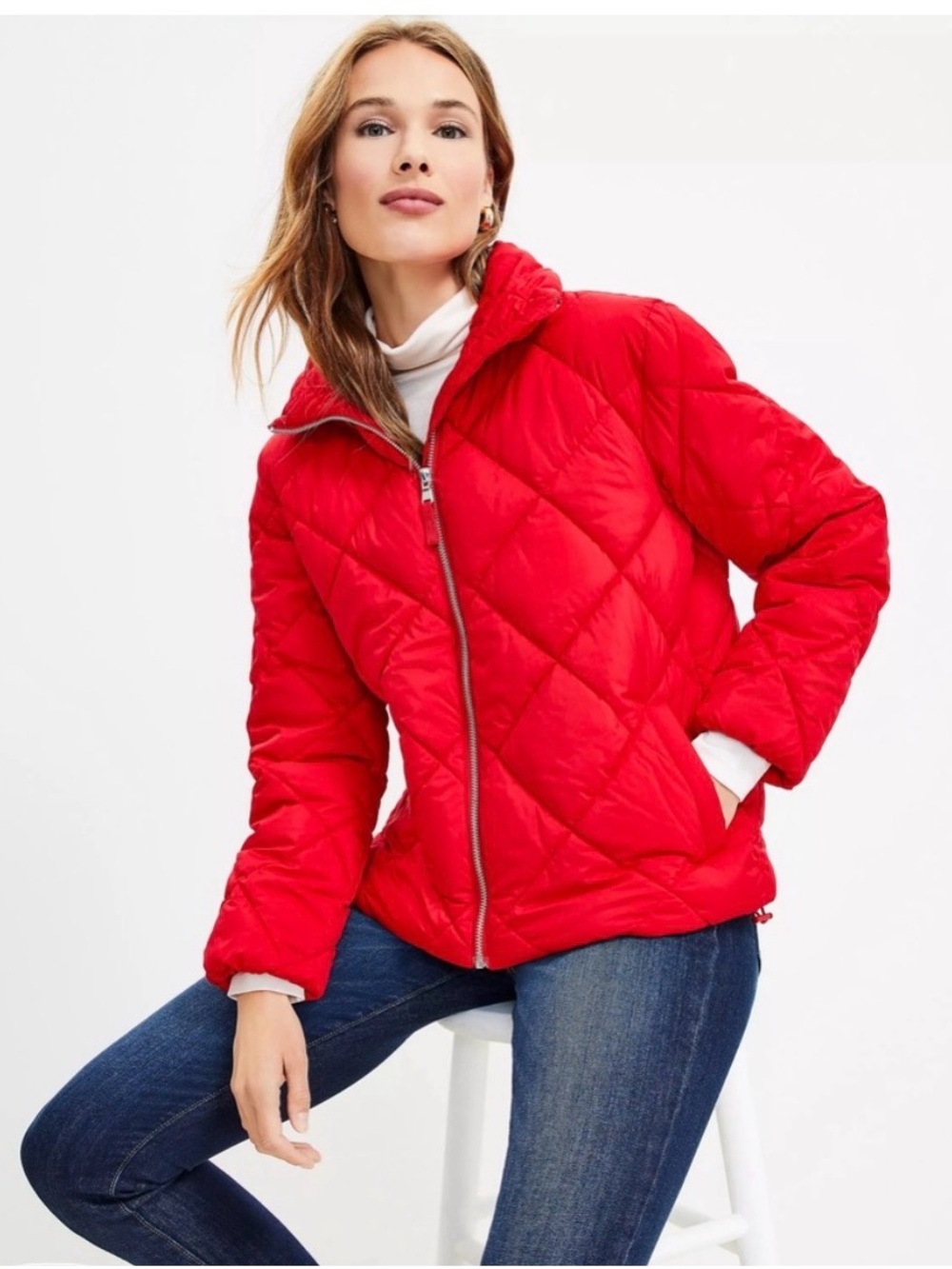 LOFT Bright Red Quilted Puffer Jacket